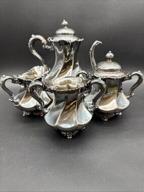 Vintage Meriden Rogers 2024 Silver Plate Victorian Ornate Coffee Tea Service Set